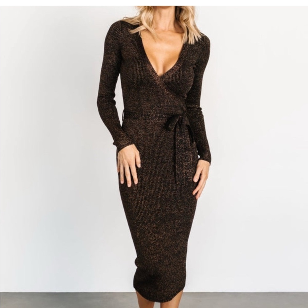 Baltic Born/Flying Tomato Black and Bronze Midi Ribbed Dress